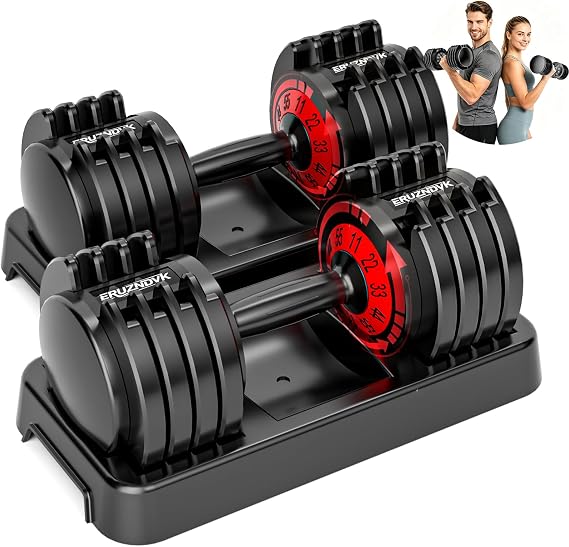 25/55lbs Adjustable Dumbbell Set of 2, 5-in-1/10-in-1 Free Weights Set | 50/110lb Set, Anti-Slip Texture Handle for Exercise, Fitness Equipment Set, Home Gym Strength Training, for Men and Women