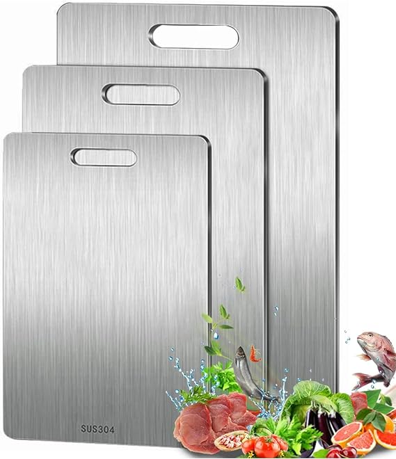 3PCS Titanium Cutting Board,Countertop Slip Proof Stainless Stick Proof Chopping Board,Double Sided Food Grade,Titanium Cutting Mat Chopping Boards for Meat,Vegetables (L)