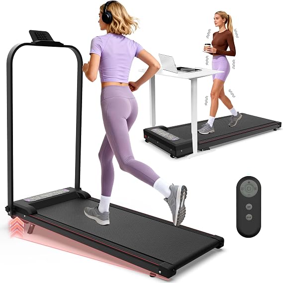 Walking Pad Treadmill with 10% Incline and Handle Bar, 4 in 1 Foldable Under Desk Treadmill with Vibration Pad for Home/Office, 2.0HP Small Portable Compact Treadmills for 300LBS, LED Display