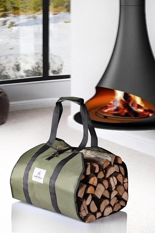 Fireplace Multi-Purpose Wood Carrying Bag Waterproof Large Volume HAKI GREEN