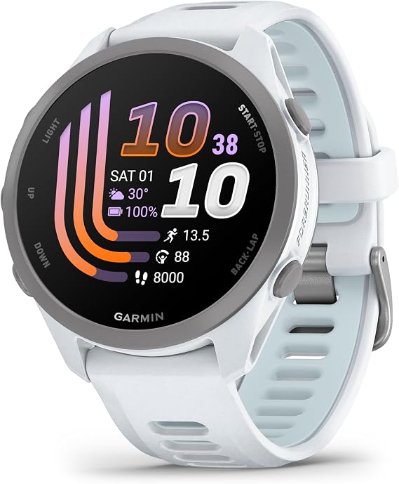 Garmin Forerunner® 170 Müzik, GPS Koşu Akıllı Saati, Gelişmiş Eğitim Metrikleri ve Kurtarma Insights Plus Müzik Depolama, Whitestone with Whitestone/Cloud Blue Band
