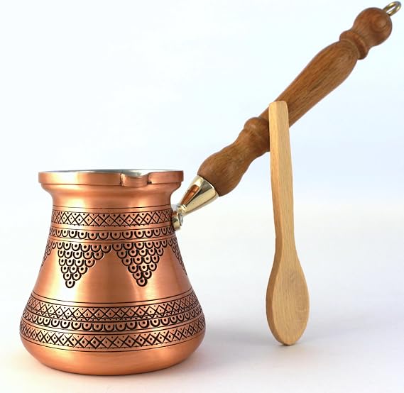 DEDE Copper - PCZ Serisi (Large-14fl.oz) - En Kalın Masif Bakır Gravürlü/Dövülmüş Türk Yunan Arapça Cezve, Ocak Üstü Kahve Makinesi Cezve, Jezve, Jazva, Ibrik, Briki (Mat)