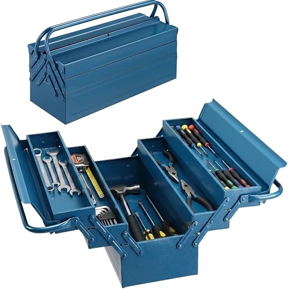 DEUBA Tool Box Empty Large Steel 5-Piece Tool Box Tool Box Tool Box Tool Assembly Case Blue 530 x 200 x 200 mm