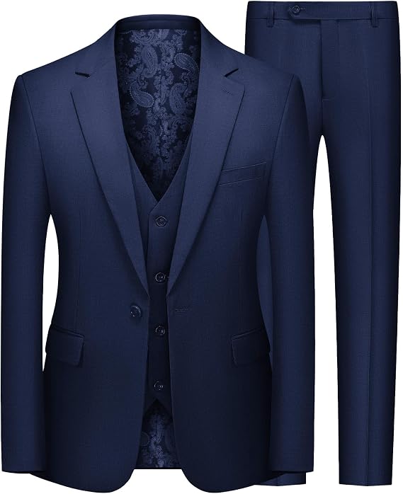 MAGE MALE Men's 3 Piece Suits Slim Fit One Button Solid Tuxedo Suit Set Blazer Jacket Vest and Pants