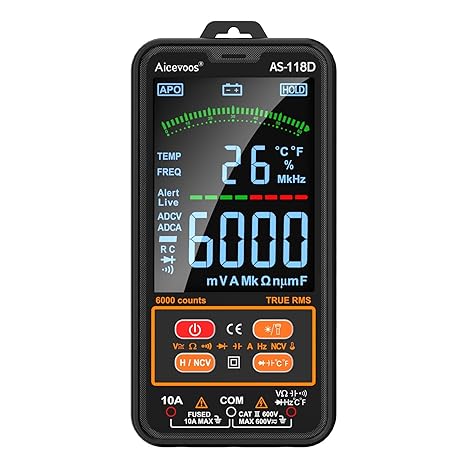 AS-118D Smart Digital Multimeter, Auto-Ranging Volt Meter with T-RMS, Multimeter Tester Measures AC/DC Voltage Current Capacitance Resistance Continuity Temperature Frequency