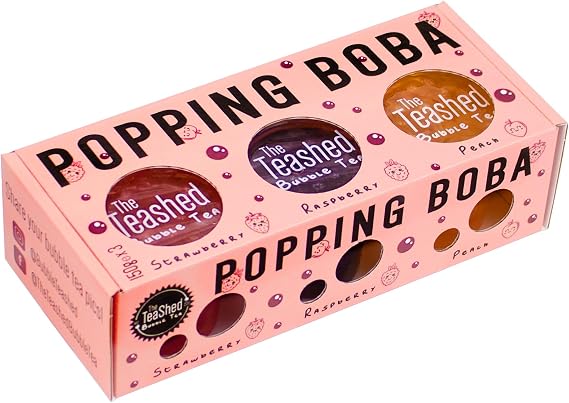 Popping Boba Set for Bubble Tea | Boba Kit Gift Set Contains 3 Flavours of Boba Pearls Making 9 Servings With 9 Paper Straws | Strawberry, Raspberry and Peach Bubbles | By The TeaShed