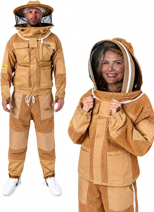 3-Layer Ventilated Bee Suit for Men & Women, Sting Proof Beekeeping Suit with Fencing Veil & Round Brim Hat