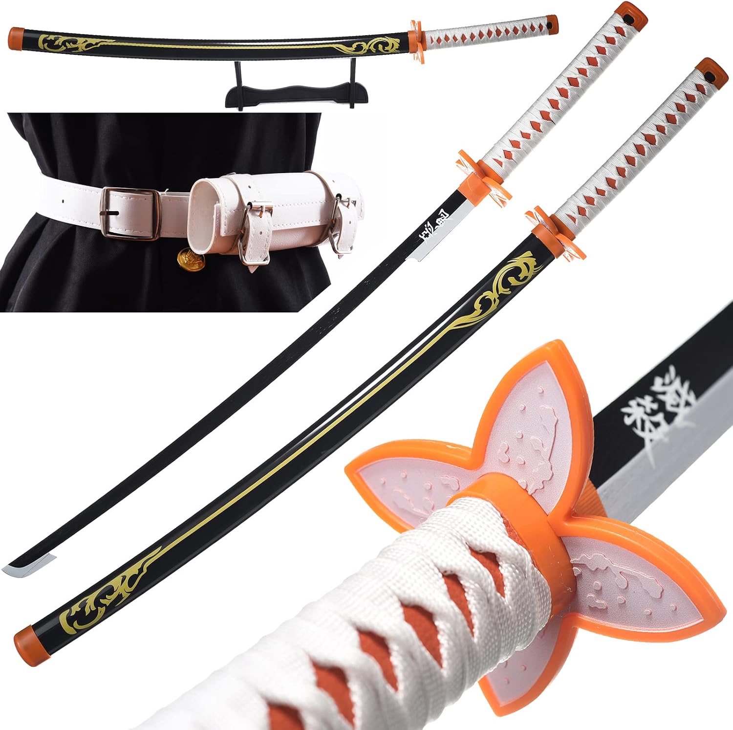 Handmade Anime Sword Cosplay Sword, Demon Slayer Sword-Zenitsu Sword,Rengoku Kyoujurou Sword,Tsugikuni Yoriichi Sword,Katana Sword Samurai Anime Swords 41 inches Kochou Shinobu-Black