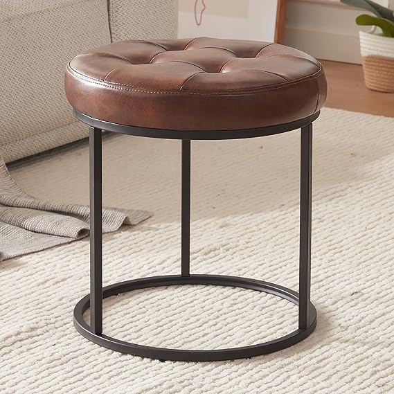 DUHOME Faux Leather Ottoman Stool, Dark Brown