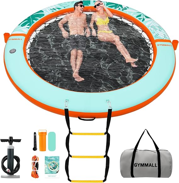 Inflatable Water Hammock Floating Dock 8 FT with Mesh, Lilo Pool Inflatables Tanning Round Ring for Adults, Sunchill Mat Raft Platform for Lake and Beach with Water Ladder and Cup Holder