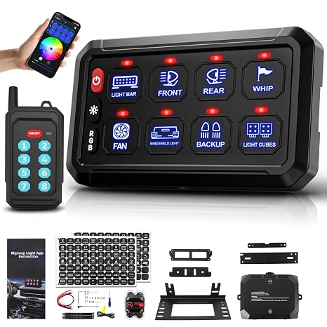 SUPAREE 8 Gang RGB LED Lighted Switch Panel Bluetooth Pod for Trucks
