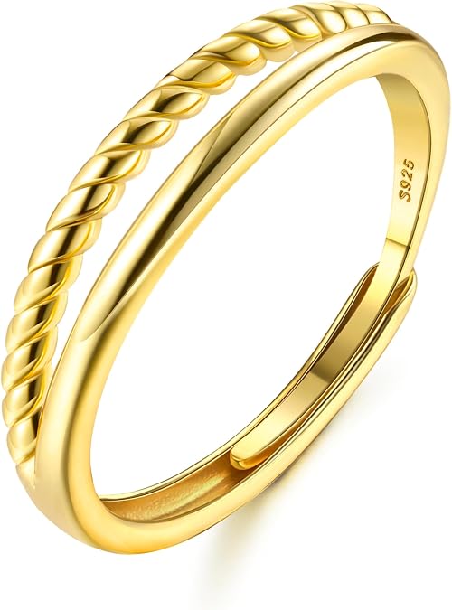 Adramata 925 Sterling Silver Ring for Women Adjustable Thumb Rings Stacking Twist Band Ring Promise Ring Eternity Wedding Ring Engagement Rings Rose Gold Silver Gold Rings for Women Girls