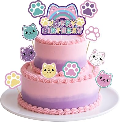 Cat Dollhouse Cake Toppers, Cartoon Cat Theme Birthday Cake Topper Birthday Decorations Party Supplies for Kids Girls Boys