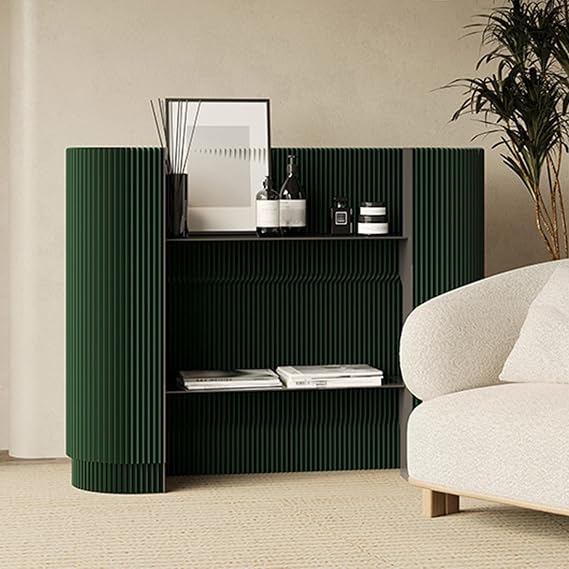 Modern Reception Desk,Retail Checkout Counter Desk Receptionist Table,Front Office Desk,Curved Portable Check Out Stand for Craft Shows,Display Rack,for Small Spaces,Bar,Store,Hotel,Lobby(Green)