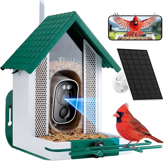 Smart Bird Feeder with Camera 2.5K HD, BOLITE Bird House for Outdoors, AI Auto-Capture & Motion Detection, Weatherproof Camera, Solar Powered, Great for Men Women Mom Dad & Bird Lovers, Green