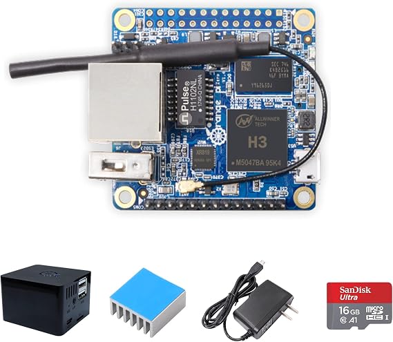 Orange Pi Zero 256MB Developed Board, H2+ Quad-Core Open-Source Single Mini Single Board Computer 256MB ram, Zero+Case+Heat Sink+Power+16G SD