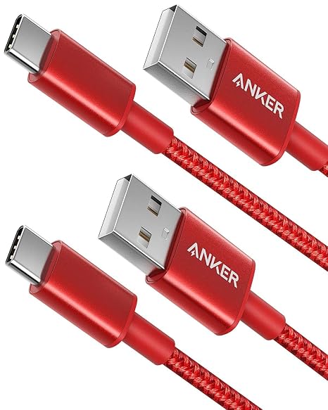 Anker USB C Charger Cable, 2-Pack 3 ft (0.9 m) USB to USB C Cable | USB A to USB C Braided Phone Charger Cable for iPhone 17/16/15, iPad Pro, Samsung Galaxy, MacBook Pro,and More (Red)