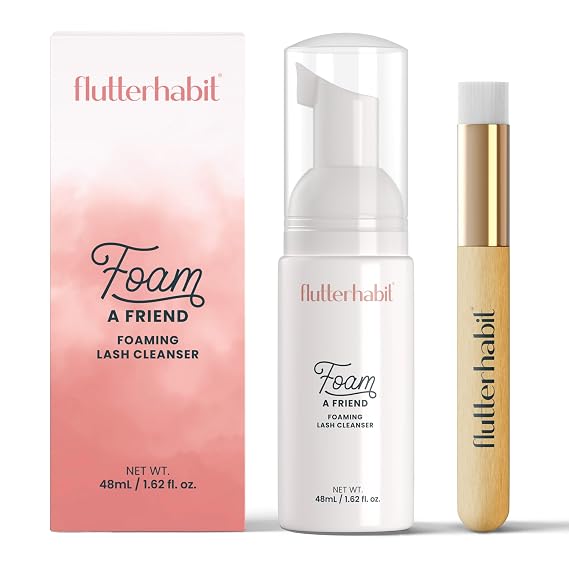 FlutterHabit Lash Shampoo, Gentle Foaming Eyelash Extension Cleanser, Lash Extension Cleanser Gently Removes Waterproof Makeup, Dirt, Oil from Multi-Day Lashes, For Professional & Home Use (50ml)