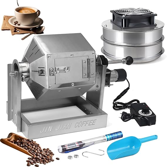 Home Coffee Bean Roaster with 3.8l Drum,Gas Burner,Cooler & Thermometer,5-55 Rpm,for Cafe Shop Use