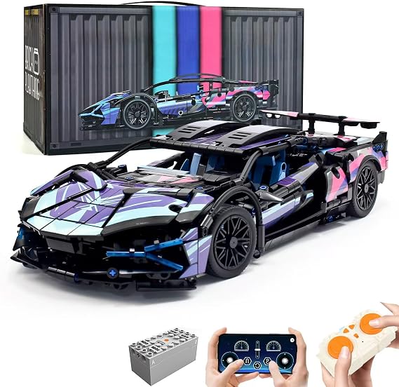 MOCBROPCS Remote Control Car Building Set, 1:14 Technical Sports Racing Car Building Kit, with Motors and Rechargeable Battery, Toys Gift for Adults