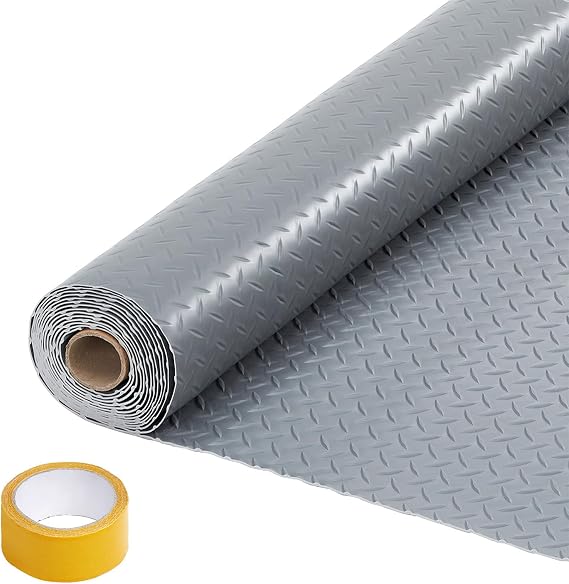 7.5x20 ft Garage Floor Mat, 2mm Thickened Non-Slip PVC Garage Mat Roll, Diamond Plate Floor Protector Mat with 33FT Tapes for Garage, Under Car Parking Mat for SUVs, Trucks, Sports Car, Indoor Use