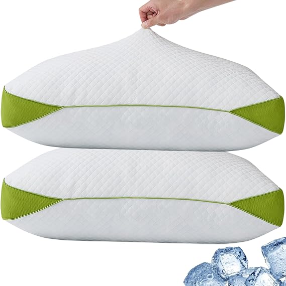 Luxury Hotel Cooling Pillow for Sleeping,Medium Firm Shredded Memory Foam Pillows King Size Set of 2,with Zipper Adjustable Supportive
