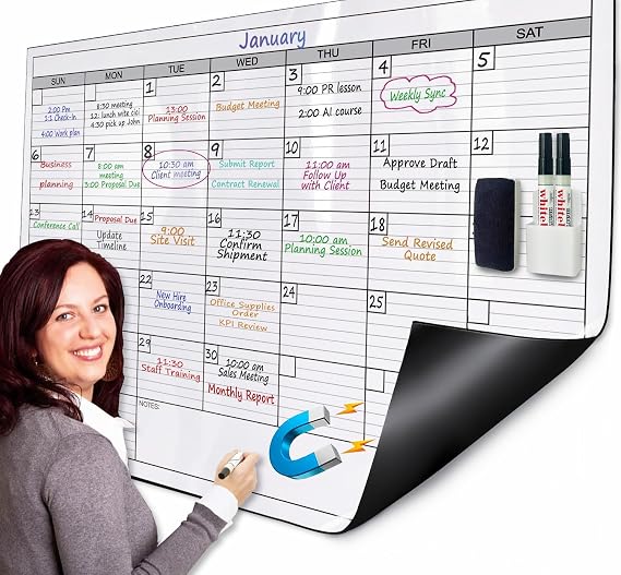 Extra Large Magnetic Dry Erase Calendar, 38x50 Magnet Whiteboard Calendar | Oversized Huge Reusable 1 Month Laminated Blank White Board Planner for Wall, Giant XL Magnet 30 Day Poster for Office Family