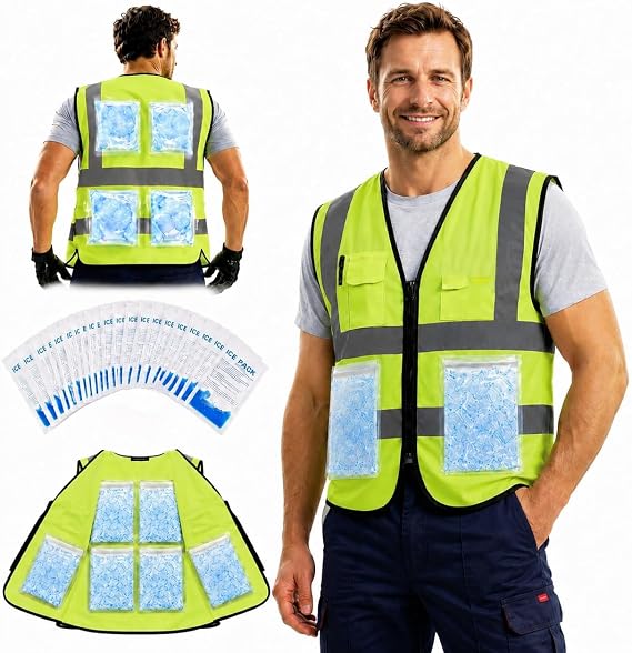 Ice Cooling Vest with 24 Gel Ice packs - Cooling Safety Vest for Men & Women Motorcycle, MS, Outdoor Activities(Chest 47")