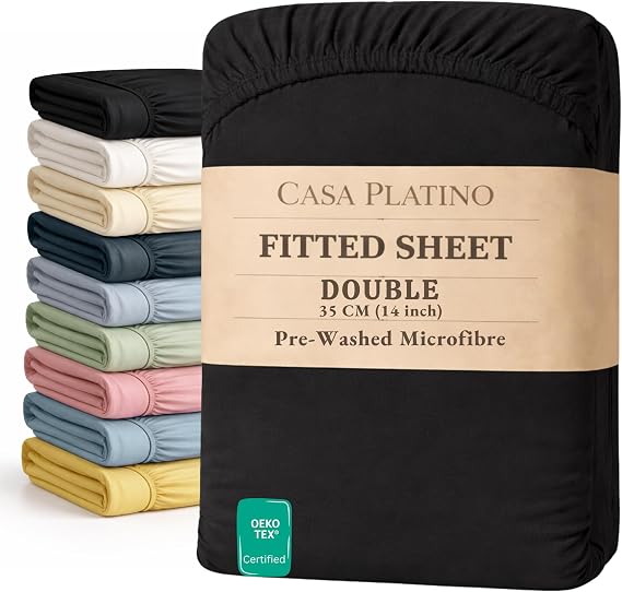 Fitted Sheet Double, 135x190 Pre-Washed, Deep Pocket 35cm - Black