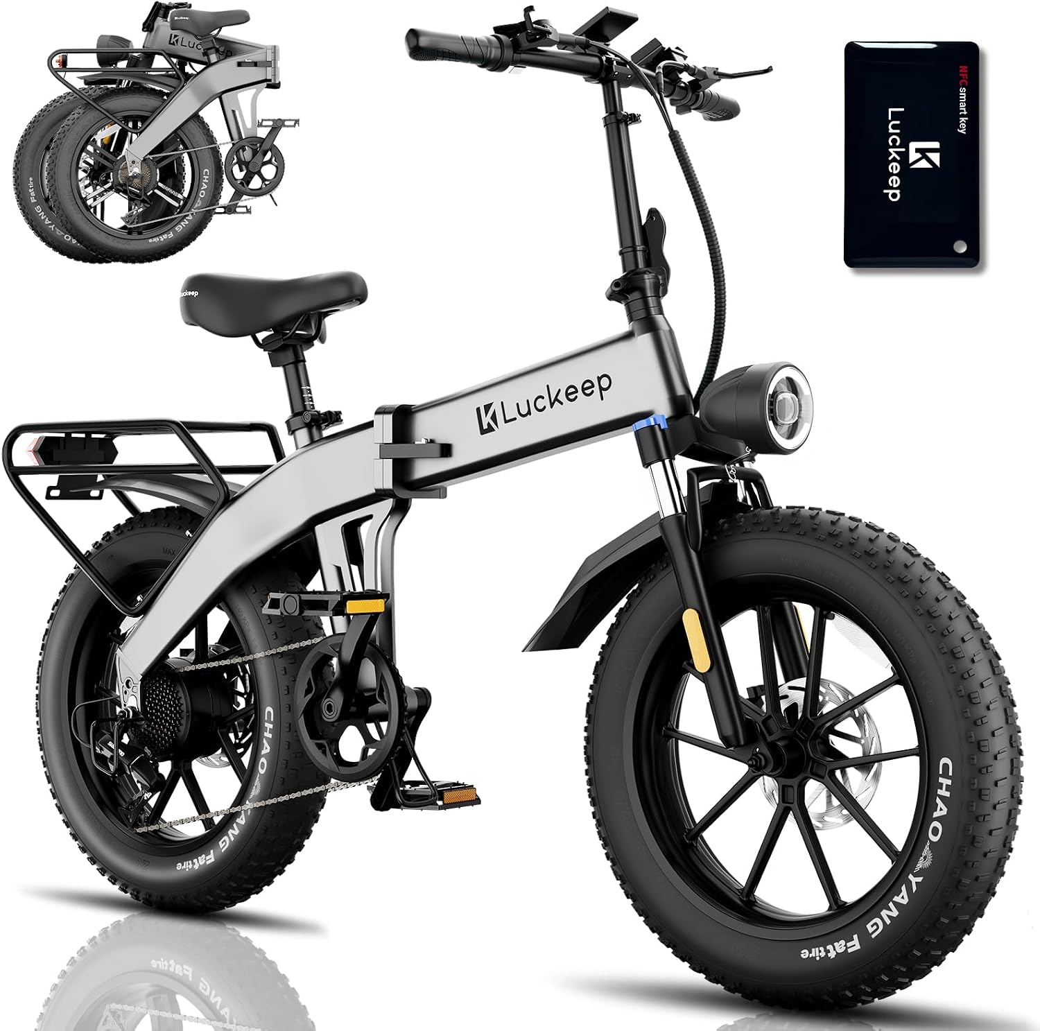 Luckeep Electric Bike for Adults,1500W Peak Motor,60Miles 2830MPH,20 Fat Tire All-Terrain Foldable Ebike,48V 720WH Removable Battery Electric Bicycles with Hydraulic BrakesNFCAnti-Theft