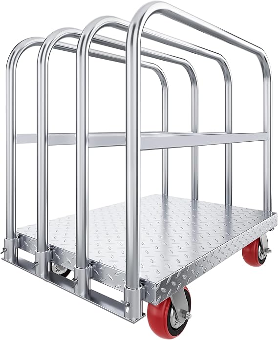 DWVO Heavy Duty Panel Dolly Sheetrock Cart on Wheels w/ 4 Hand Drails | 2-in-1 Steel Panel Truck Cart 22 LBS, Folding Platform Truck Carts with Wheels, Drywall Lumber Carts with Wheels