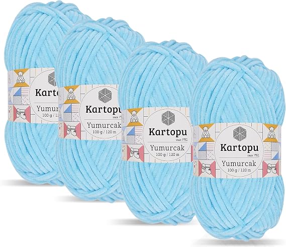 Kartopu Yumurcak,Velvet Knitting Yarns,Amigurumi and Baby Knitting Yarns,(4Balls) Each Skein(Ball) 3.53 Oz (100g) (Baby Blue 516)