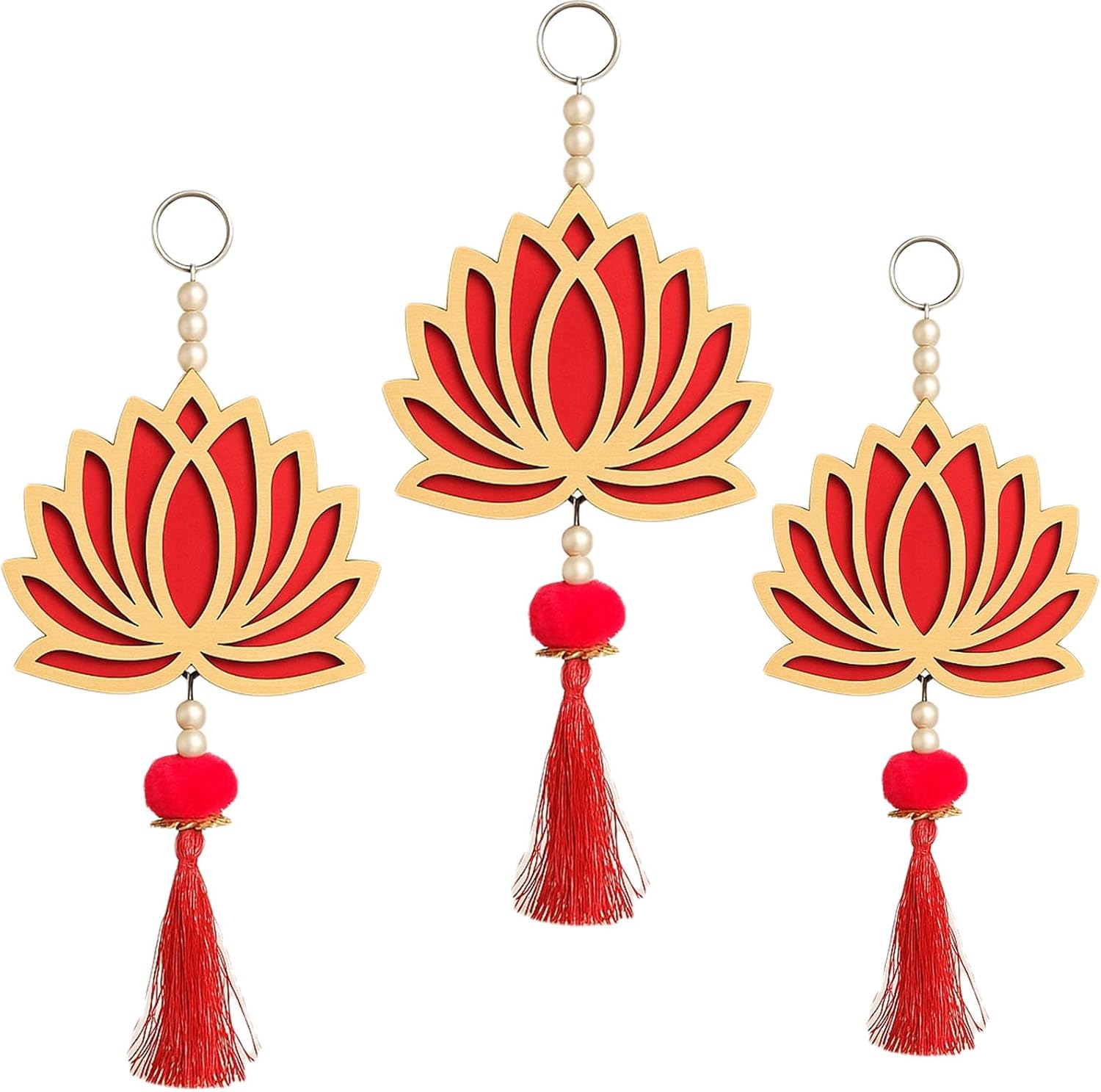 Amazleer Lotus Decorations for Pooja Diwali Floral Wall Hanging Garlands for Temple Decor Indian Pooja Wood Decoration Back Dropper Showpiece for Diwali Home Wall Room Decor (1)