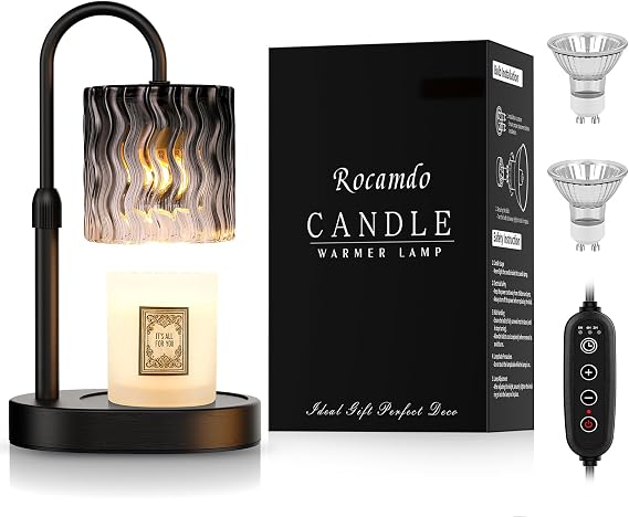 Candle Warmer Lamp with Timer, Dimmable Wax Melt Warmer, Black, 2 Bulbs