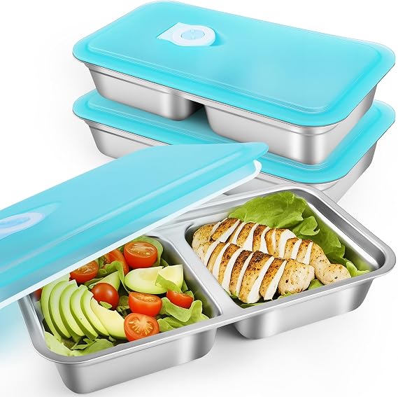 teytoy Stainless Steel Snack Containers with Lids 2 Pack | Reusable, Grab and Go, Double Compartment, For Travel, Outdoor Camping