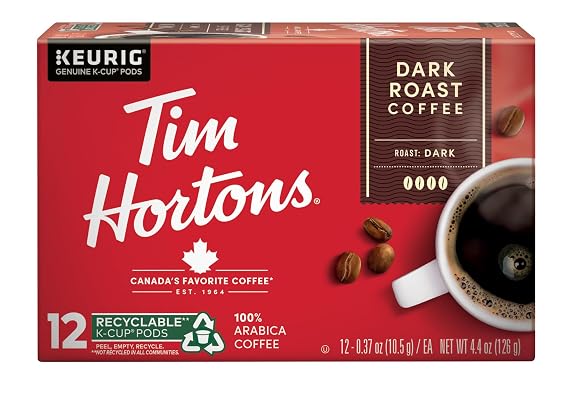 Tim Hortons Dark Roast Coffee, Single-Serve K-Cup Pods Compatible with Keurig Brewers, 12ct K-Cups