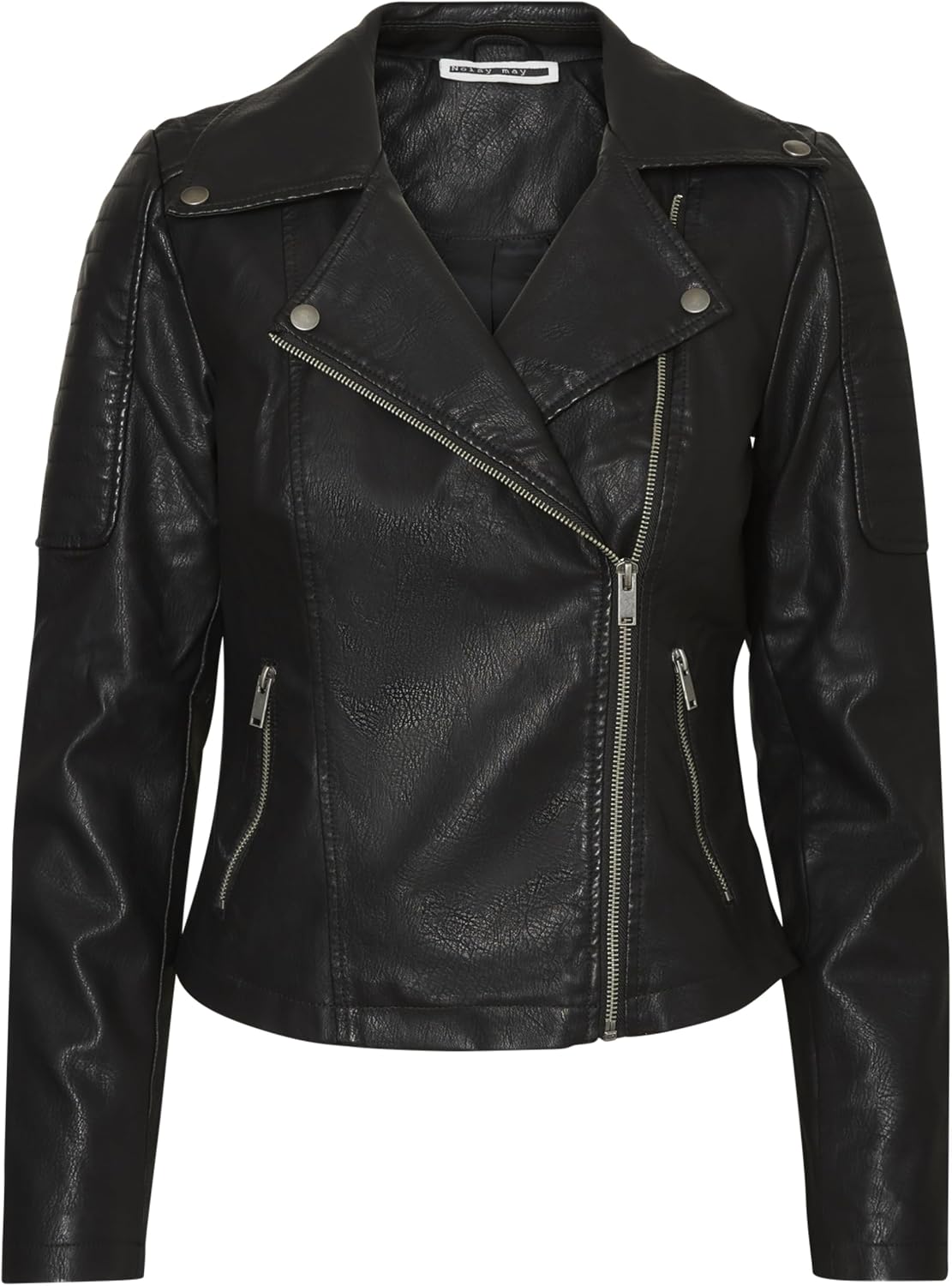 Noisy May Women's Faux Leather Coat Motorcycle Outerwear Long Sleeve Shacket PU Coated NMREBEL