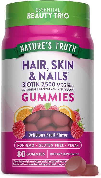 Nature's Truth Hair Skin and Nails Gummies | 2500mcg of Biotin | 80 Count