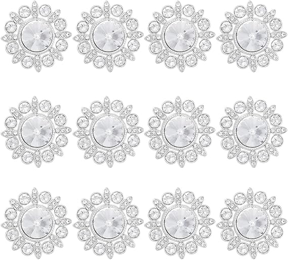 GORGECRAFT 12Pcs Floral Rhinestone Buttons Silver Crystal Flower Button Alloy Shank Button Replacement Decorative Buttons for DIY Sewing Crafts Sweater Uniform Jacket Clothing Hat Embellishments