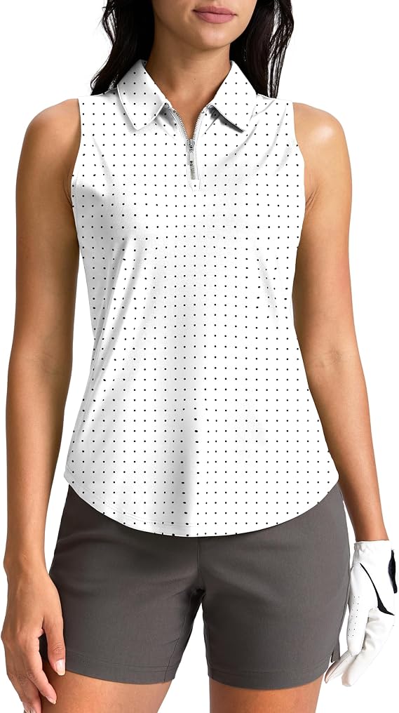 G Gradual Womens Golf Shirt Sleeveless Zip Up Collared Polo Shirts