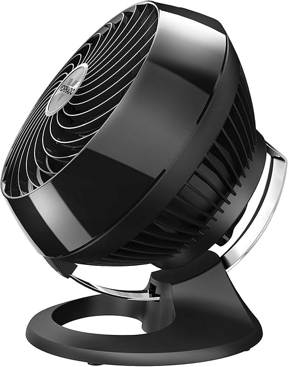 Vornado 460 Small Desk Fan with 3 Speed Settings, Adjustable Tilt Chrome Glide Bar, for Bedroom, Office, Home, Air Circulation up to 70 Feet, Quiet Table Fan, Black