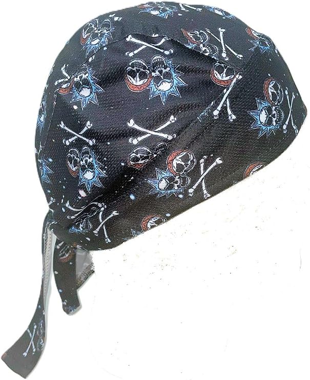 Unisex Skull Crossbone Pirate Crew Skull Bandana | Doo Rag Skull Cap Head Wrap | Biker Helmet Liner Headwear for Men & Women | Halloween Costume & Outdoor Activities Black