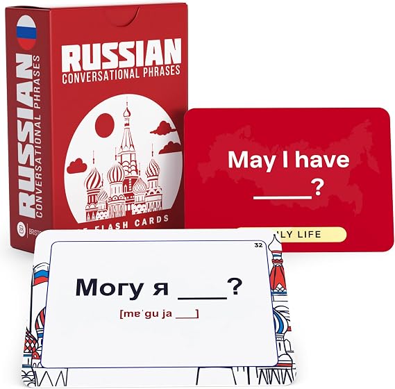 Russian Conversational Phrases Flash Cards with Audio 75 for Beginners | Back to School Russian phrase cards with audio for high school, college, travel and conversational practice