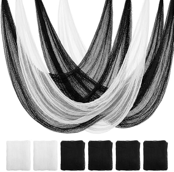 Land Guard 6Pcs Halloween Gauze Cloth, Creepy Cloth, 3072 Inch Creepy Fabric Halloween for Haunted House Supplies, Party Outdoor, Indoor (4 Black+2 White)
