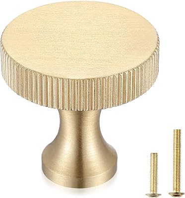 2 Pack Pinion Solid Brass Knobs,Brushed Handles Brass Cabinet Solid Round Dresser Drawer Knobs and Pulls Simple Decorative Kitchen Cabinet Door Handles1x1