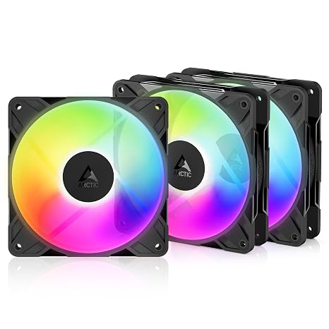 ARCTIC P12 Pro Reverse A-RGB 3 Pack 120 mm Premium Fan with Reverse Airflow, PWM Fan with Y Cable Splitter, 500-3000 RPM, 0 RPM <5% PWM, 5V Digital RGB, hydrodynamic Bearing, 4-Pin - Black