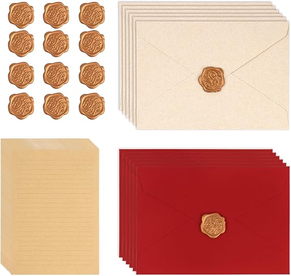 42 PCS Letter Writing Paper and Envelopes Letter Writing Set | 12 Envelopes and 18 A5 Letter Paper and 12 Seal Stickers Vintage Paper Waterproof for Love Letter Birthday Wedding Invitation