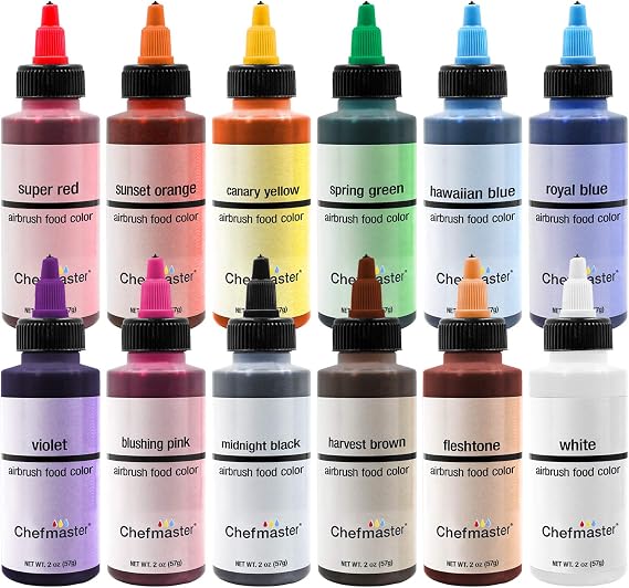 Chefmaster Air Brush Color Variety Pack, Twelve 2 oz. bottles
