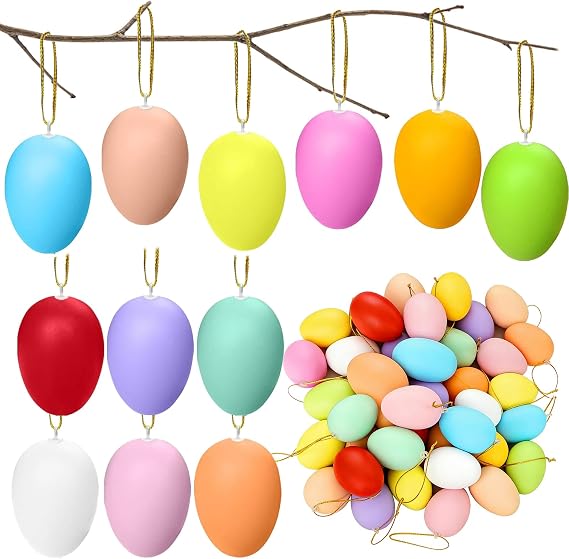 Easter Hanging Eggs,12Pcs Easters Plastic Egg Decorations for Tree Easters Eggs for Indoor and Outdoor Colorful Decorative Eggs for DIY Crafts Party School Office Home Decor Easter Gifts
