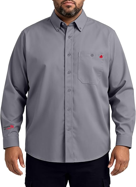 WORKWEYA Men's Flame Resistant Shirts 6.5oz Lightweight Plaid FR Button-Down Welding Shirts CAT2/NFPA2112
